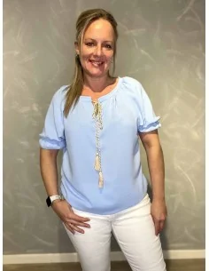 Sky bluse med snøre og pufærmer til kvinder – TIPPY Collection