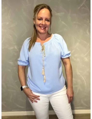 Sky bluse med snøre og pufærmer til kvinder – TIPPY Collection