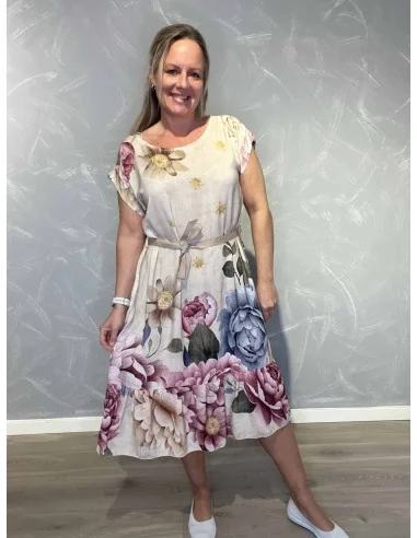 Beige kjole blomsterprint til kvinder – TIPPY Italian Select