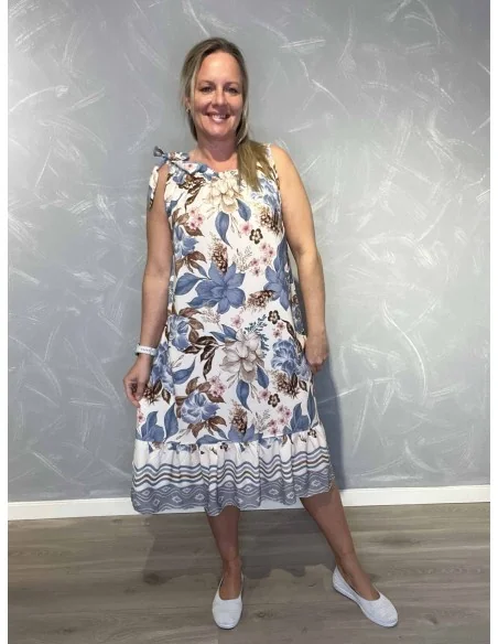 Blå kjole blomsterprint til kvinder – TIPPY Italian Select