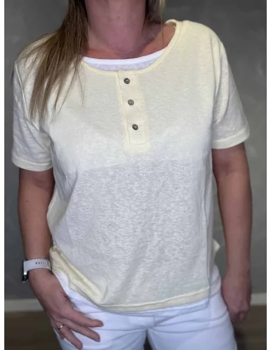 Knapper på gul med hvid bluse – TIPPY