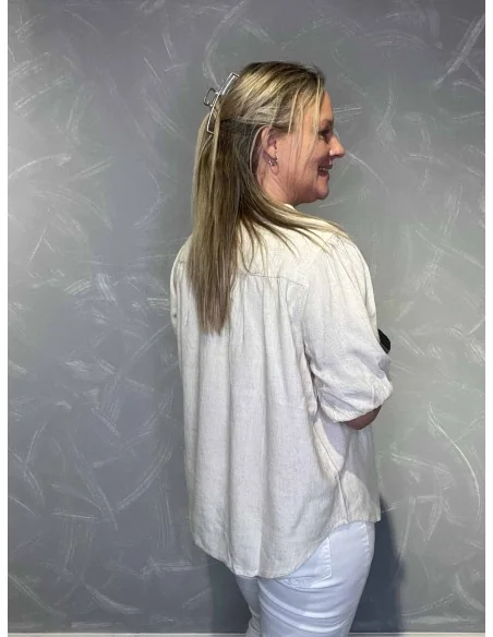 Bluse pufærmer viskose hør | Sand | TIPPY