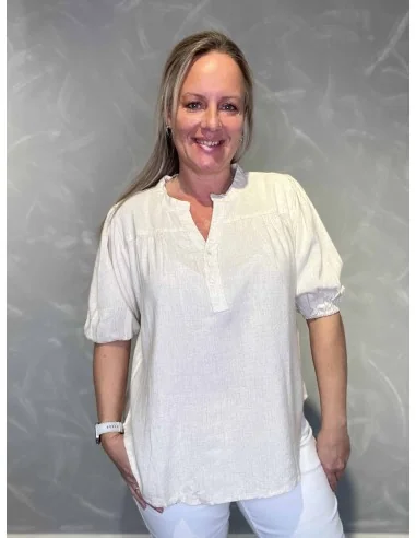 Bluse pufærmer viskose hør | Sand | TIPPY