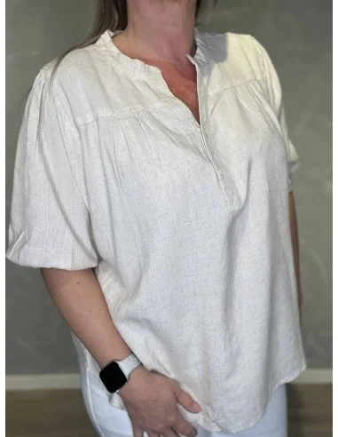 Bluse pufærmer viskose hør | Sand | TIPPY