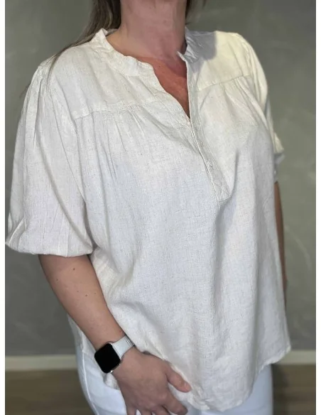 Bluse pufærmer viskose hør | Sand | TIPPY