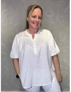 Bluse pufærmer viskose hør | Hvid | TIPPY