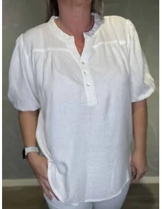 Bluse pufærmer viskose hør | Hvid | TIPPY 2