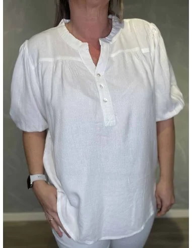 Bluse pufærmer viskose hør | Hvid | TIPPY