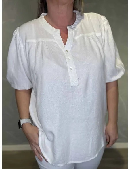 Bluse pufærmer viskose hør | Hvid | TIPPY