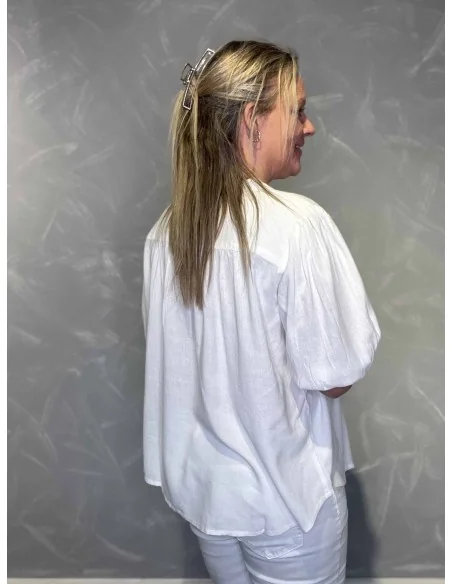 Bluse pufærmer viskose hør | Hvid | TIPPY