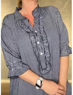 Blå stribet kjole med flæser til kvinder – TIPPY Collection 2