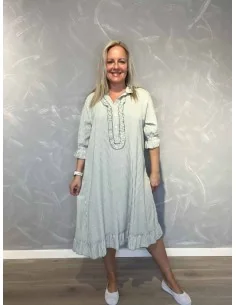 Grøn stribet kjole med flæser til kvinder – TIPPY Collection