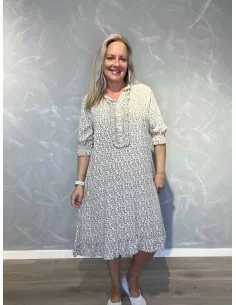 Grå kjole med små blomster til kvinder – TIPPY Collection