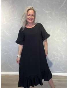 Sort maxi kjole med flæselag til kvinder – TIPPY Collection