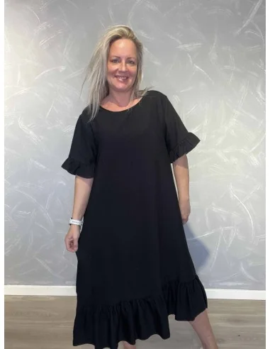 Sort maxi kjole med flæselag til kvinder – TIPPY Collection