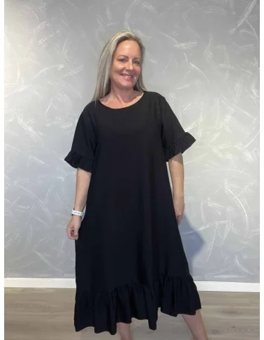 Sort maxi kjole med flæselag til kvinder – TIPPY Collection