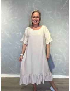 Sand maxi kjole med flæselag til kvinder – TIPPY Collection
