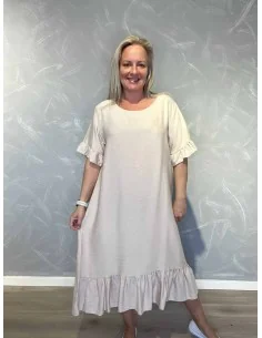 Sand maxi kjole med flæselag til kvinder – TIPPY Collection