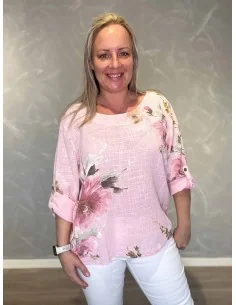 Rosa bluse med blomsterprint til kvinder – TIPPY Italian Select
