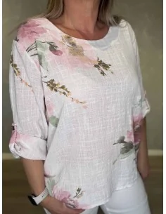 Hvid bluse med blomsterprint til kvinder – TIPPY Italian Select 2