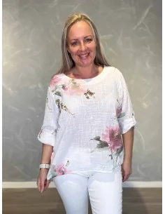 Hvid bluse med blomsterprint til kvinder – TIPPY Italian Select