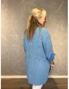 Blå/hvid stribet skjorte oversize til kvinder – TIPPY Italian Select 2