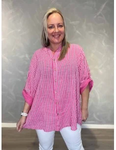 Pink skjorte stribet oversize til kvinder – TIPPY Italian Select