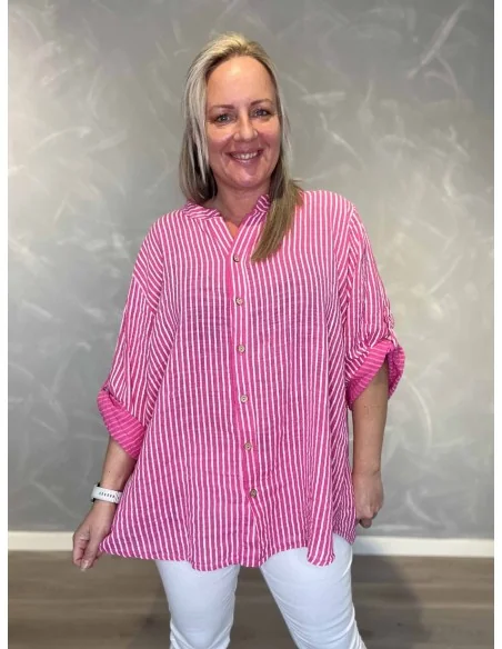 Pink skjorte stribet oversize til kvinder – TIPPY Italian Select