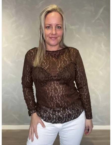 Brun bluse blonde mesh til kvinder – TIPPY Collection