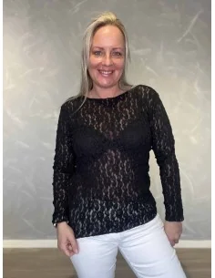 Sort bluse blonde mesh til kvinder – TIPPY Collection