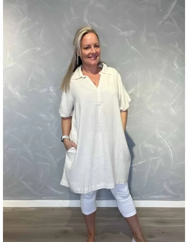 Sand tunika med krave og lomme til kvinder – Design by TIPPY