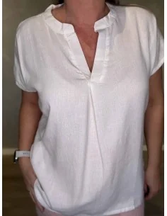 Hvid bluse med kinakrave til kvinder – Design by TIPPY 2