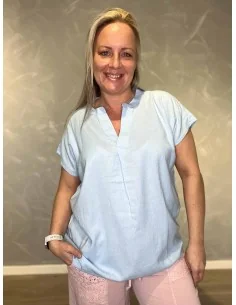 Sky bluse med kinakrave til kvinder – Design by TIPPY