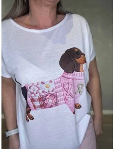 Hvid t-shirt med gravhund print til kvinder – TIPPY Collection 2