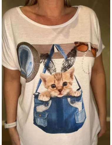 Killing i taske print på hvid t-shirt – TIPPY