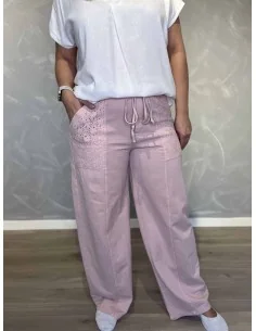 Rosa bukser med broderi lommer til kvinder – TIPPY Italian Select