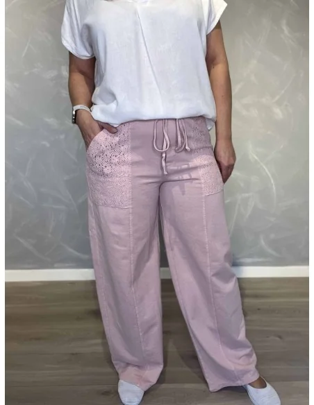 Rosa bukser med broderi lommer til kvinder – TIPPY Italian Select