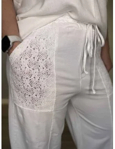 Hvide bukser med broderi lommer til kvinder – TIPPY Italian Select 2