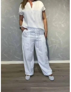 Hvide bukser med broderi lommer til kvinder – TIPPY Italian Select