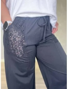 Sort bukser med broderi lommer til kvinder – TIPPY Italian Select 2