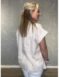 Sand stribet skjorte med box pasform til kvinder – Design by TIPPY 2