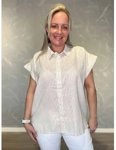 Sand stribet skjorte med box pasform til kvinder – Design by TIPPY