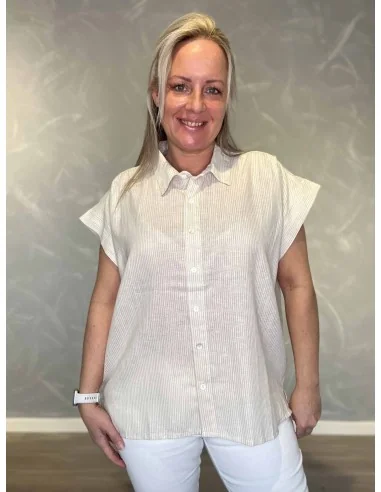 Sand stribet skjorte med box pasform til kvinder – Design by TIPPY