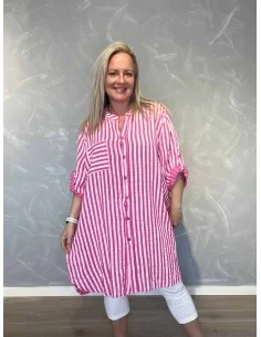 Pink storskjorte stribet bomuld til kvinder – TIPPY Italian Select
