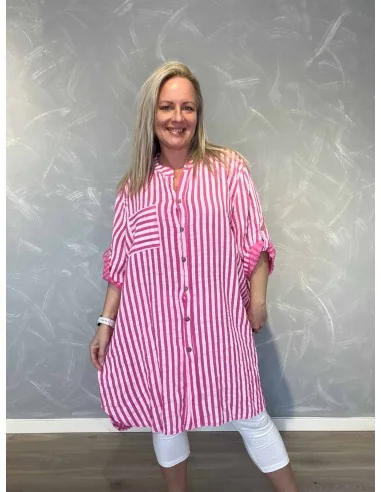 Pink storskjorte stribet bomuld til kvinder – TIPPY Italian Select
