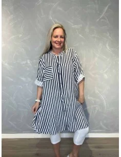 Navy storskjorte stribet bomuld til kvinder – TIPPY Italian Select