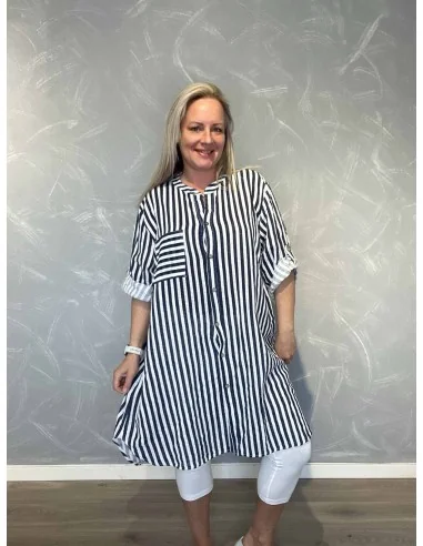 Navy storskjorte stribet bomuld til kvinder – TIPPY Italian Select