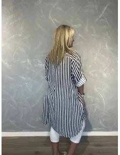Navy storskjorte stribet bomuld til kvinder – TIPPY Italian Select 2