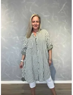 Grøn storskjorte stribet bomuld til kvinder – TIPPY Italian Select