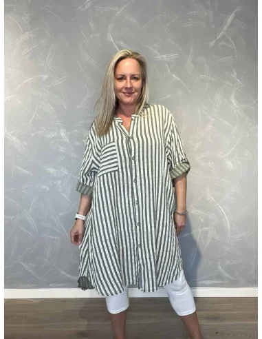 Grøn storskjorte stribet bomuld til kvinder – TIPPY Italian Select